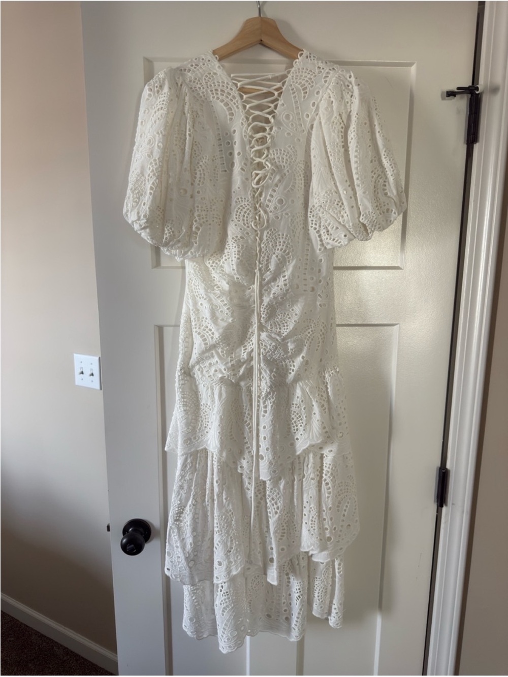 Farm Rio White Eyelet Puff Sleeve Midi Dress - Picture 2 of 2